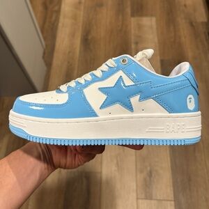 Bapesta Lows, Patent Leather Blue (2022); Men’s Size 7.5